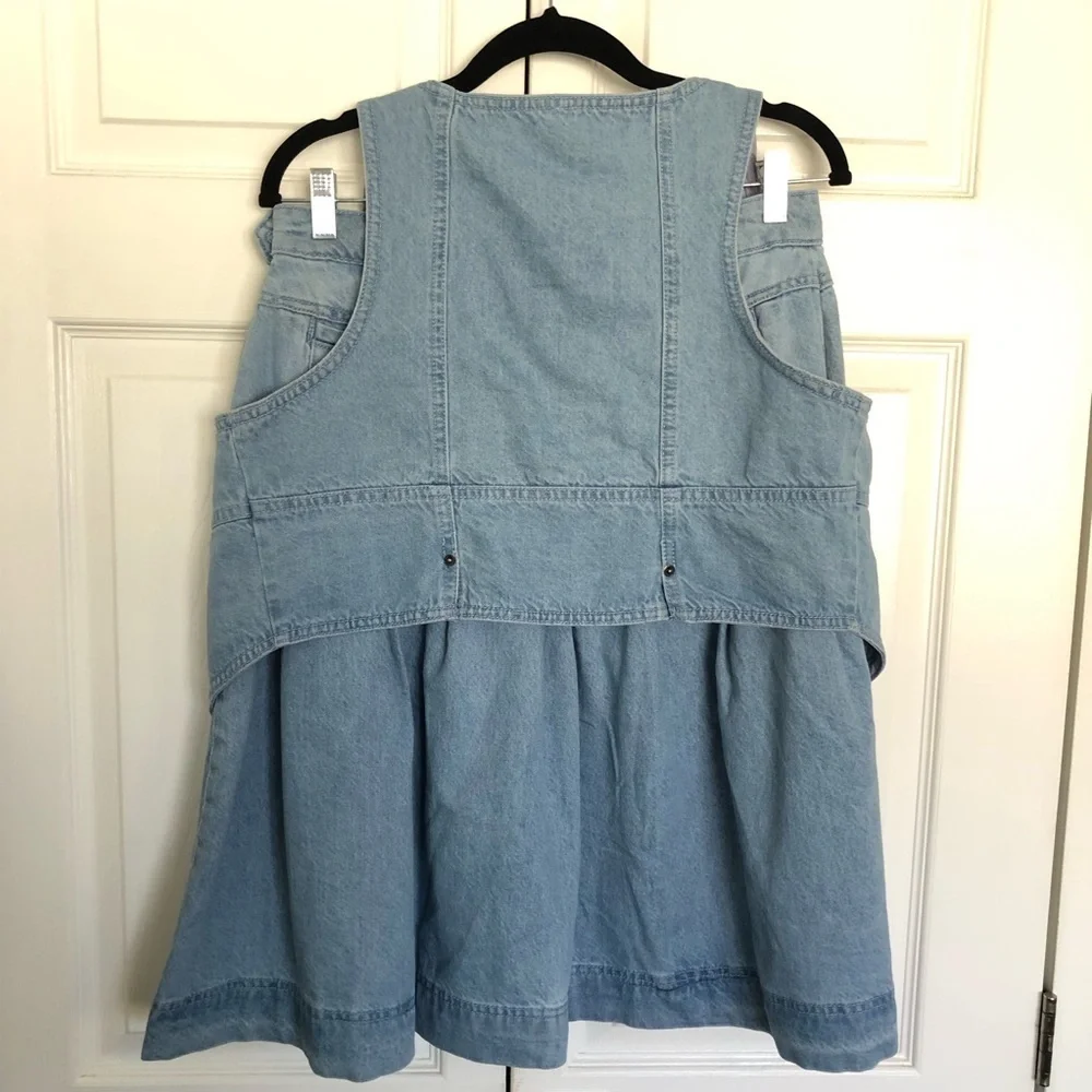 Free People Scout Light Wash Denim Set with Pleated Midi Skirt Size 10